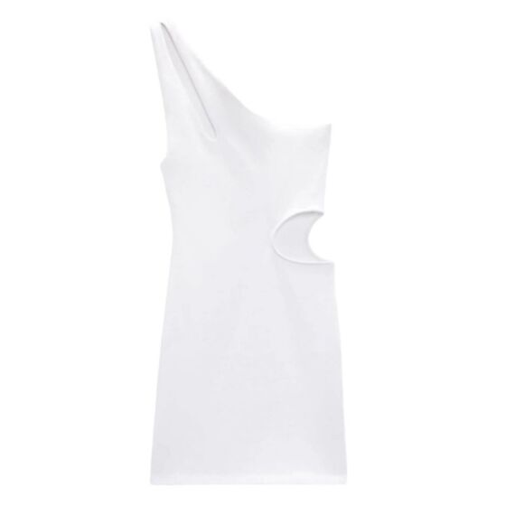 ZARA  Woman Mini Asymmetrical Cut-Out White Dress Size  Large NWT - Picture 3 of 10